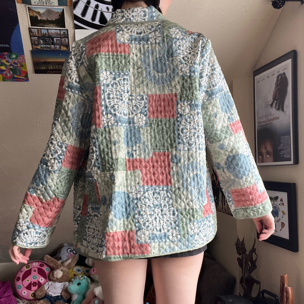 Earthy Floral Silk Patchwork Jacket - image 6